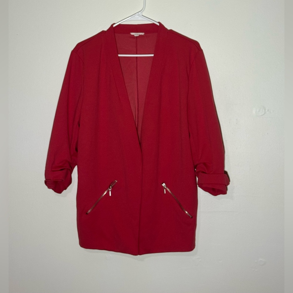 Maurices Ever Go - Dark Coral Open-Front Blazer with Zip Pockets